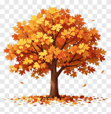 Colorful Autumn Tree With Falling Leaves PNG