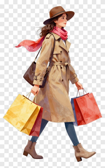 Woman Shopping With Colorful Bags PNG