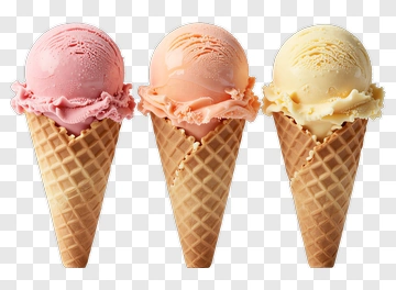 Ice Cream Cones With Pink, Orange, And Yellow Scoops PNG