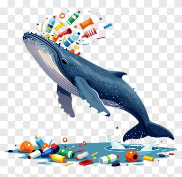 Cartoon Whale Spouting Trash PNG