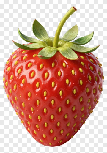 Realistic Strawberry With Green Leaves PNG