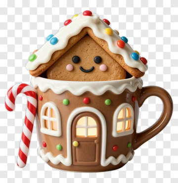 Gingerbread House Mug With Candy Cane PNG