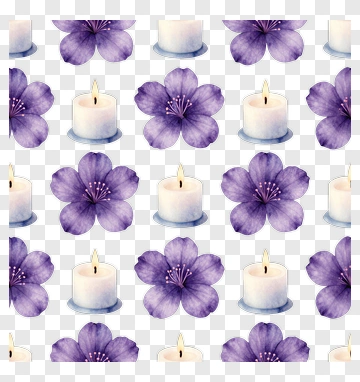 Purple Flower And Candle Pattern PNG