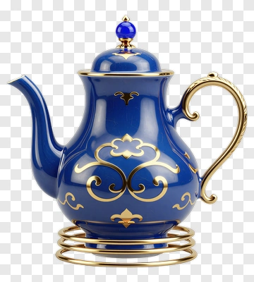 Blue Teapot With Golden Accents PNG