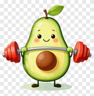 Cartoon Avocado Lifting Weights PNG