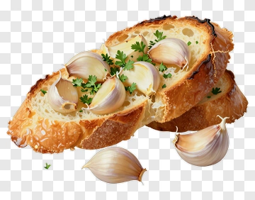 Garlic Bread Slices With Garlic Cloves PNG