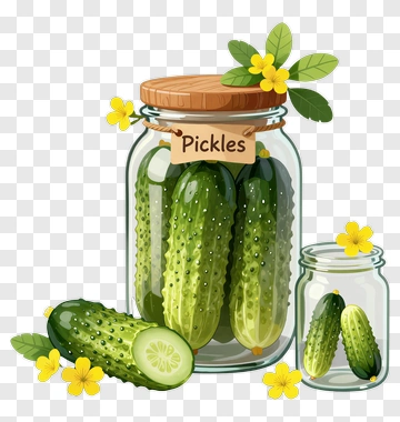 Jar Of Pickles With Cucumbers And Flowers PNG