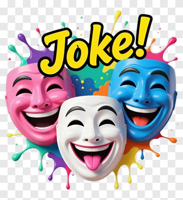 Colorful Comedy Masks With The Word Joke PNG