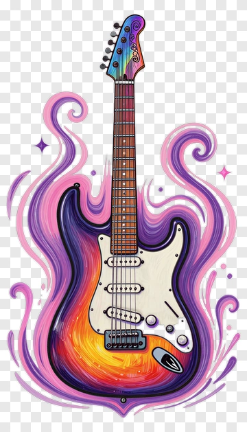 Colorful Electric Guitar With Swirling Design PNG