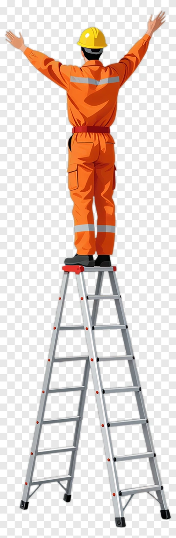 Construction Worker Standing On A Ladder PNG