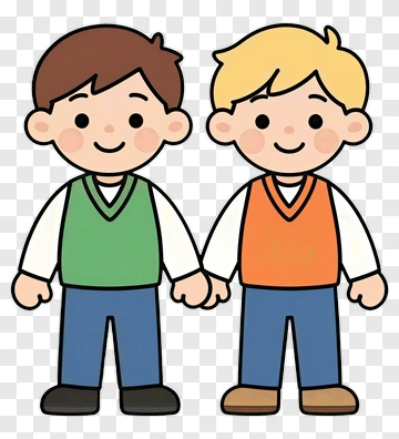 Cartoon Boys Holding Hands PNG