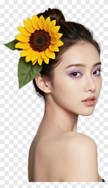 Woman With Sunflower Hair Accessory PNG