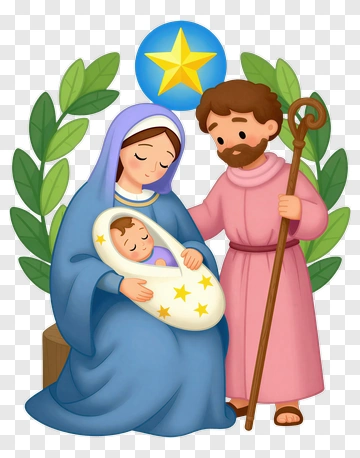 Cartoon Nativity Scene With Mary, Joseph, And Baby Jesus PNG