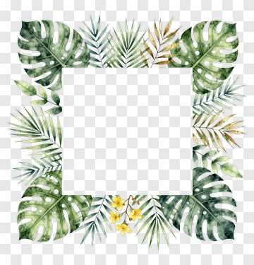 Watercolor Tropical Leaf Frame PNG