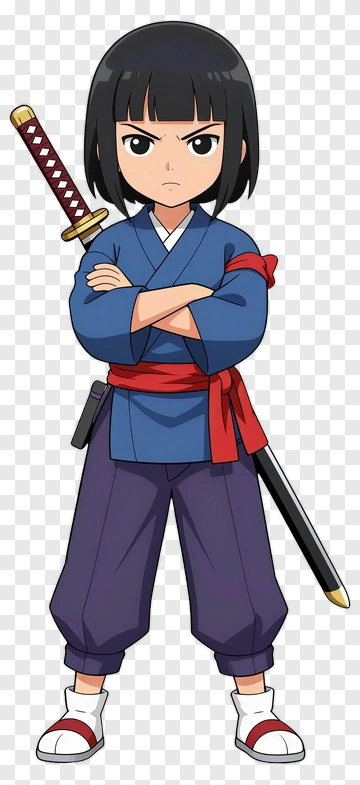 Cartoon Samurai Boy With Sword PNG