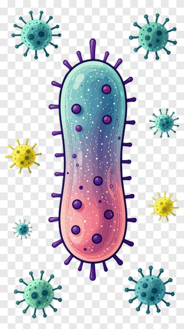 Colorful Bacteria Surrounded By Viruses PNG