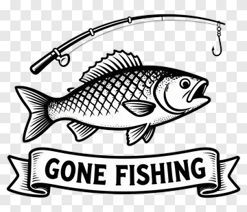 Gone Fishing Illustration With Fish And Fishing Rod PNG
