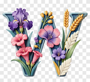 Floral Letter W Design PNG