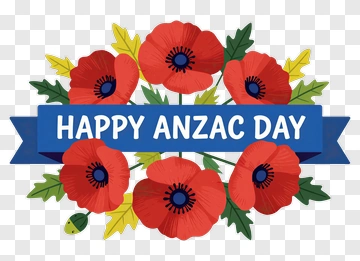Happy Anzac Day With Red Poppies PNG