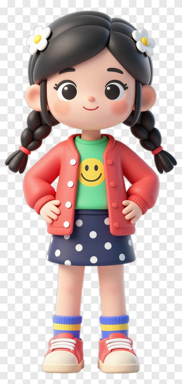 Cartoon Girl Smiling In A Colorful Outfit PNG