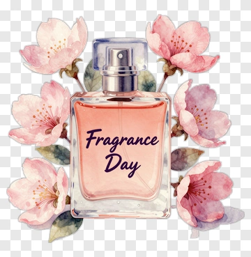 Fragrance Day Perfume Bottle With Flowers PNG