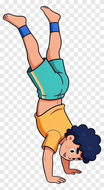 Cartoon Boy Doing A Handstand PNG