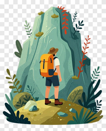 Hiker Standing Before A Rocky Mountain PNG