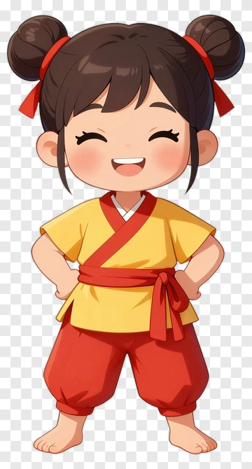 Happy Cartoon Girl In Traditional Outfit PNG