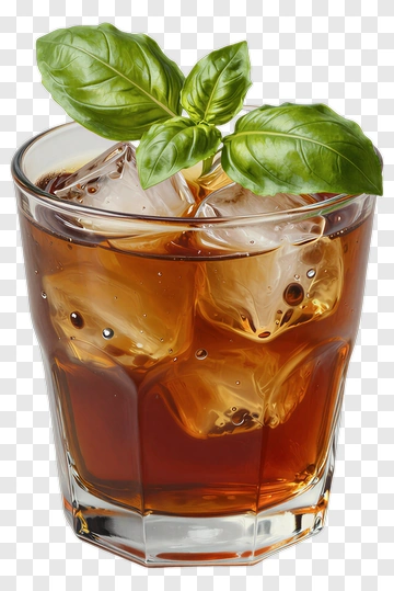 Glass Of Iced Tea With Fresh Basil Leaves PNG