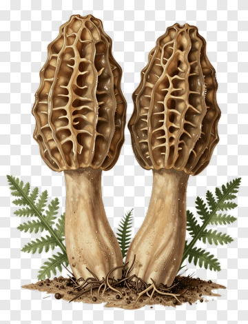Morel Mushrooms With Ferns PNG
