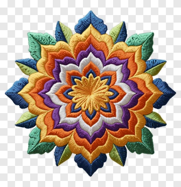 Colorful Embroidered Flower Design PNG