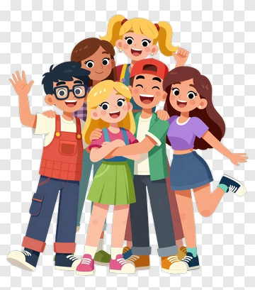 Cartoon Group Of Friends Smiling Together PNG