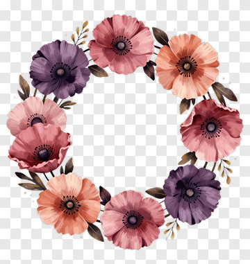 Floral Wreath With Pink And Purple Flowers PNG