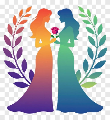 Colorful Silhouette Of Two Women Holding A Rose PNG