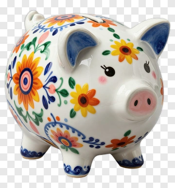 Decorative Piggy Bank With Floral Design PNG