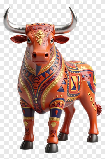 Colorful Decorative Bull Sculpture PNG