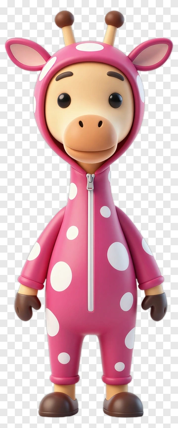 3D Giraffe Character In Pink Polka Dot Outfit PNG