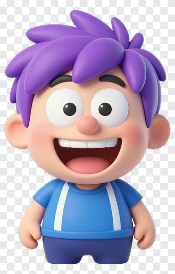 Cartoon Boy With Purple Hair And Blue Shirt PNG