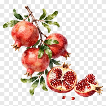 Watercolor Pomegranate With Opened Fruit PNG
