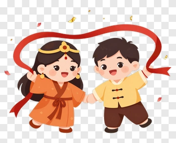 Cartoon Children Holding A Red Ribbon PNG