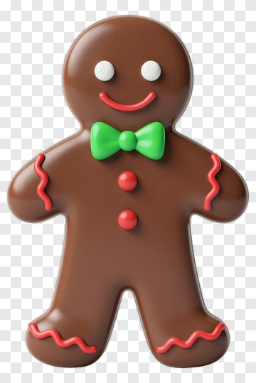 Gingerbread Man With Green Bow Tie PNG