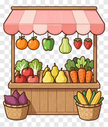 Colorful Fruit And Vegetable Stand PNG