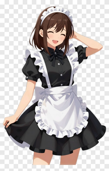 Happy Maid In Black Dress PNG