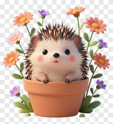 Cute Hedgehog In A Flower Pot PNG