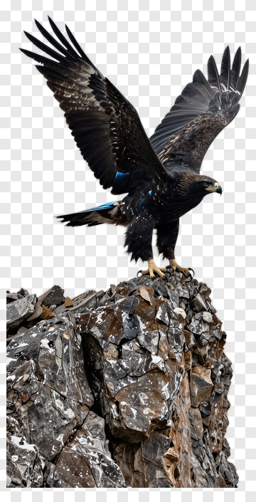 Eagle Spreading Wings On Rocky Outcrop PNG
