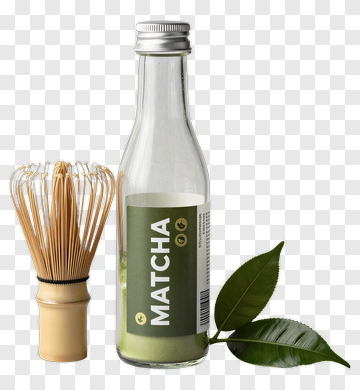Matcha Drink With Whisk And Tea Leaves PNG