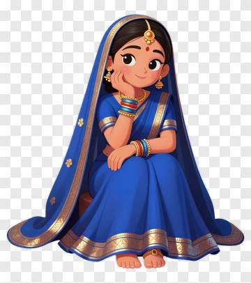 Cartoon Girl In Blue Traditional Dress PNG