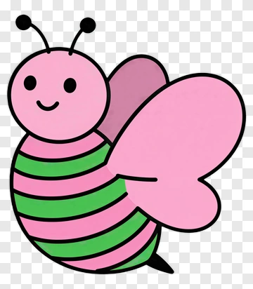 Cartoon Bee With Pink And Green Stripes PNG