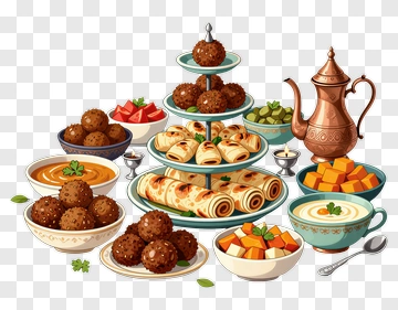 Colorful Middle Eastern Food Spread PNG