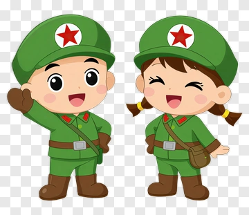 Cartoon Children In Military Uniforms PNG